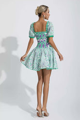 Mira Green Floral Hollow Out Mini Dress